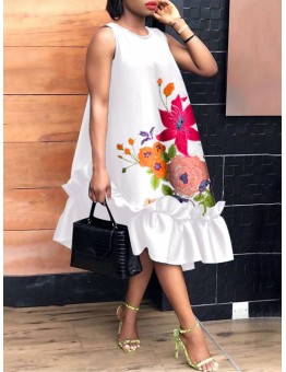 100%Polyester Summer Holiday Printing Loose Dress For Women