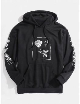 Mens Graphic Rose Print Relaxed Fit Drawstring Hoodies